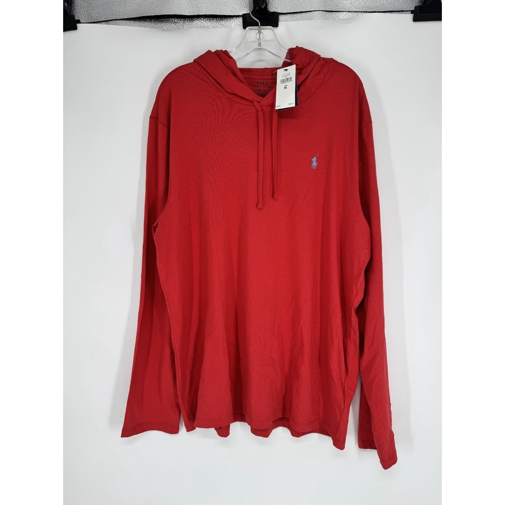 Polo Ralph Lauren Hoodie T Shirt Mens XL Lightweight Hooded Solid Red Pony Logo